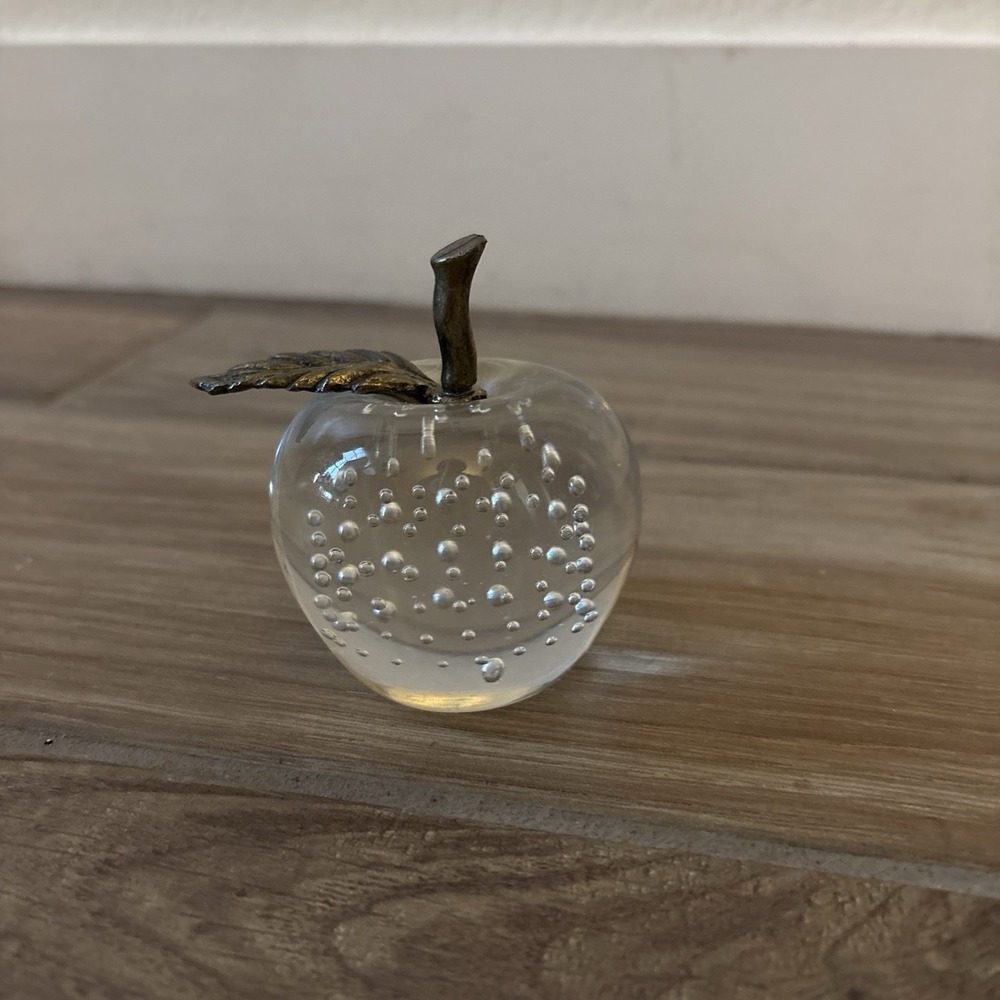 Vintage Silvestri Blown Clear Glass Apple Paperweight 3 Inch Fruit Art Glass